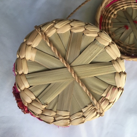 Vtg Woven Raffia Straw Circular Basket Mini Bag - Picture 4 of 7